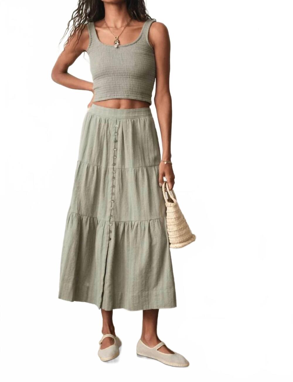 NEW MARINE LAYER lana button-through midi skirt in sage